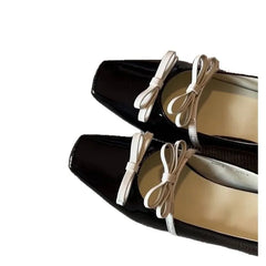 Cyflymder  Mary Janes Ballet Flat Shoes French Butterfly Knot Low Cut Versatile Elegant Women's Shoes Round Toe Rubber