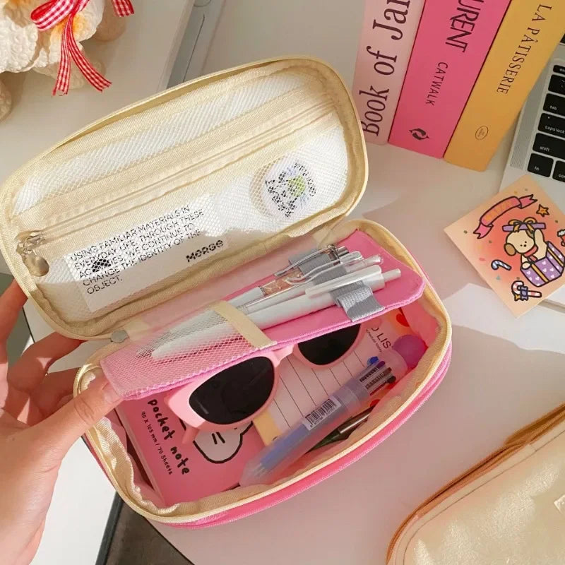 Cyflymder  1 Piece Chic Simplicity Pencil Case for Kids Minimalism Fashion Solid Color Pencil Pouch Large Capacity Stationery Storage Bag