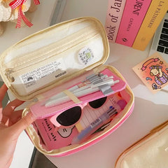 Cyflymder  1 Piece Chic Simplicity Pencil Case for Kids Minimalism Fashion Solid Color Pencil Pouch Large Capacity Stationery Storage Bag