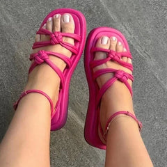 Cyflymder  New Style Women's Plus Size Round Head Woven Thick Bottom Sandals Beach Slippers Amazon Style Casual Comfortable Ladies Shoes