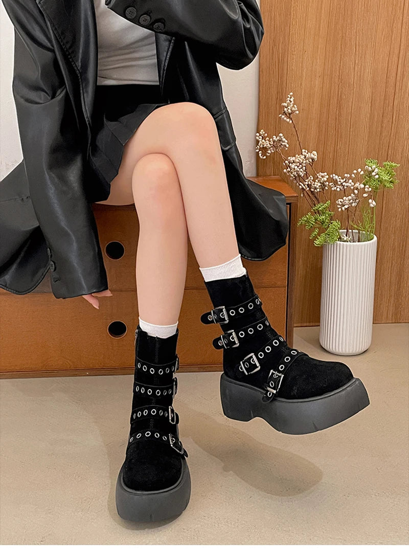 Cyflymder  Autumn Winter Platform Thick Bottom Women Ankle Boots Fashion Female Height Increase Short Booties