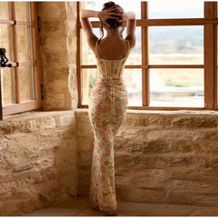 Cyflymder  Floral Corset Bustier Dress with Lace Trim Summer Romantic Evening Dress for Wedding Fashion Elegant Chic Women Vestido