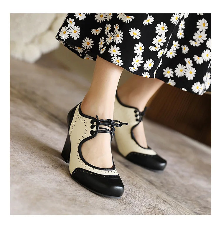 Cyflymder  Retro Roman round Head Chunky Heel Color Blo Mary Jane oes Women's High Heels Faion Single oes Cross-Border