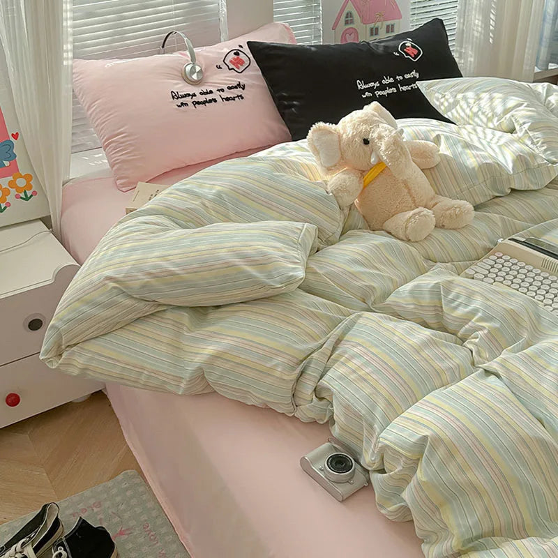 Cyflymder  European Striped Grid Bedding Set Fashion Soft and Breathable Bedclothes for All Seasons Luxury Cozy Printed Quilt Cover Set