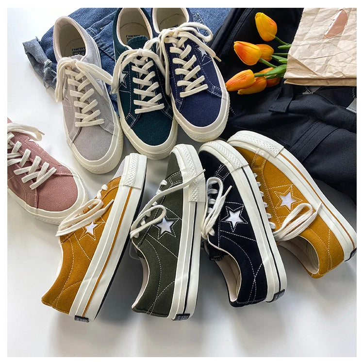 Cyflymder  Retro Star Canvas oes Women's Versatile Little Dir oes INS Skateboard oes Hong Kong Sle Ulzzang Trendy Student Whit...