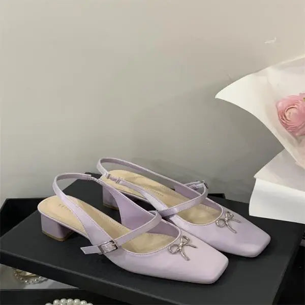 Cyflymder  Sandals Straps Comfort Shoes for Women Square Toe All-Match Shallow Mouth Suit Female Beige 2025 Summer Mary Jane Lace Up Bow Po