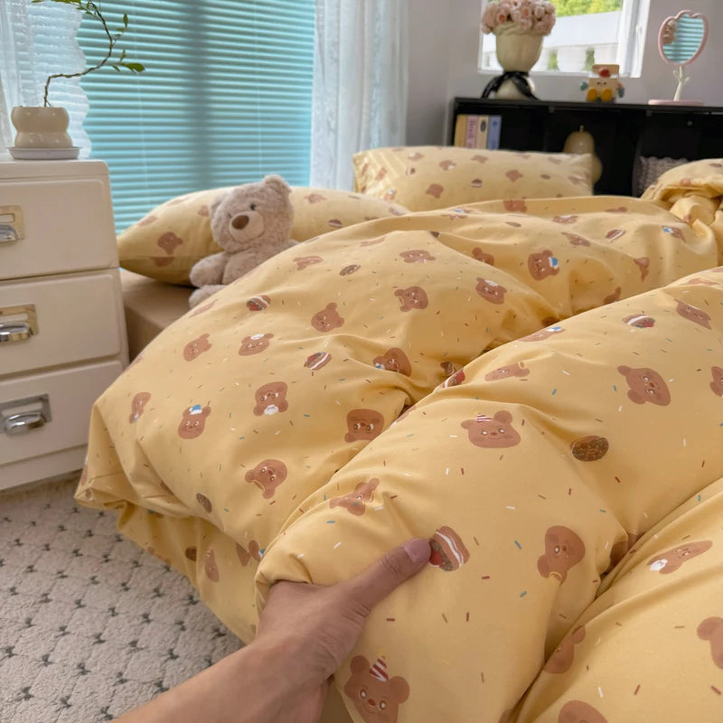 Cyflymder  INS Korean Style 2025 Floral Bedding Sets New Skin Friendly Soft Washed Cotton Printed Bed Sheet Sets