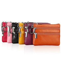 Cyflymder  Fashion Women Genuine Leather Coin Purse Small Zipper Card Holder Mini Pouch Change Wallet with Keychain