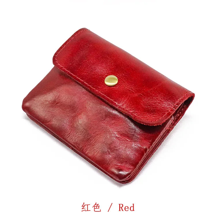 Cyflymder  Genuine Leather Wallet For Men Women Vintage Handmade Short Small Men's Purse Card Holder With Zipper Coin Pocket Money Bag