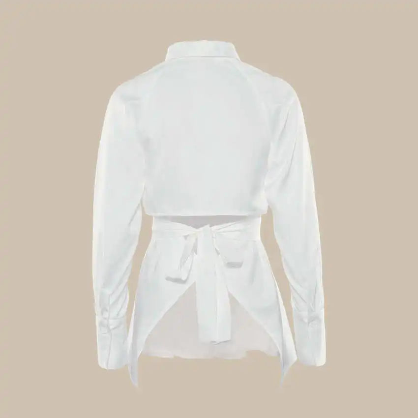 Cyflymder  Chic Long Sve White irt Blouse Women's Straight Cut  Knot Cotton Ropa Top Quali Faion Spring Summer Autumn