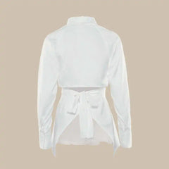 Cyflymder  Chic Long Sve White irt Blouse Women's Straight Cut  Knot Cotton Ropa Top Quali Faion Spring Summer Autumn