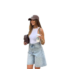 Cyflymder  Summer Clothes Shorts Women Casual High Waist Denim Shorts Light Wash Frayed Hem Jean Shorts Distressed Five Pocket Cutoffs