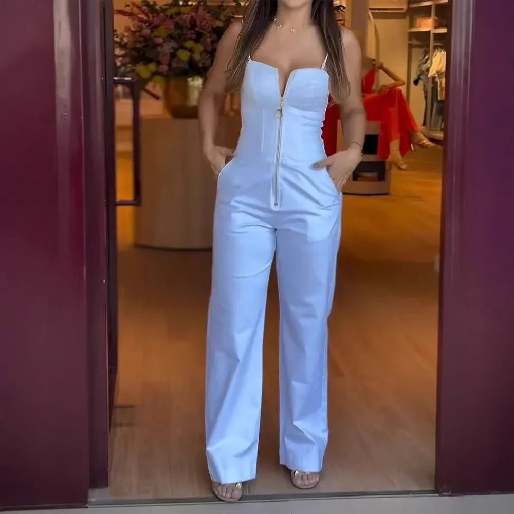 Cyflymder  Summer New Style Pure Color Belted Pocket Jumpsuit Slim Fit Strap Women's Romper Cross-Border Hot Sale Independent Station
