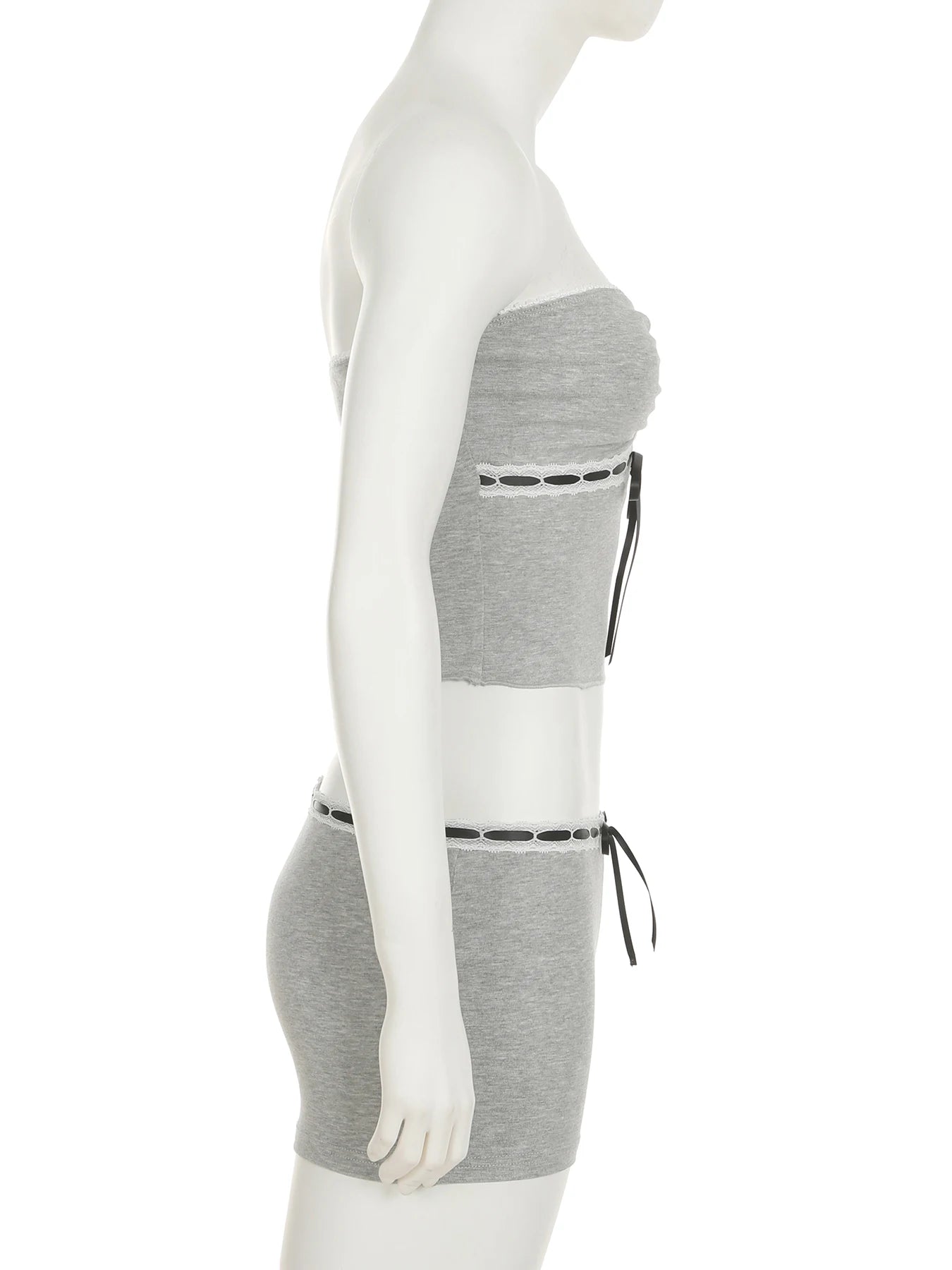 Cyflymder  Casual Bandage Shorts Sets Women 2025 Basic Slim 2 Piece Sets Folds Slash Neck Sleeveless Tube Tops Low-Waist Shorts