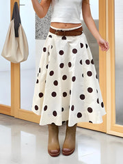 Cyflymder  Women White A-Line Skirt Dots Print High Waist Midi Skirt Elegant Swing Skirts for Daily Leisure and Work