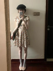 Cyflymder  Sweet Hot Girl Pure Sexy V-neck Lace Floral Dress Women's Autumn Short-sleeved Slim A-line Short Dress Fashion Female Clothes