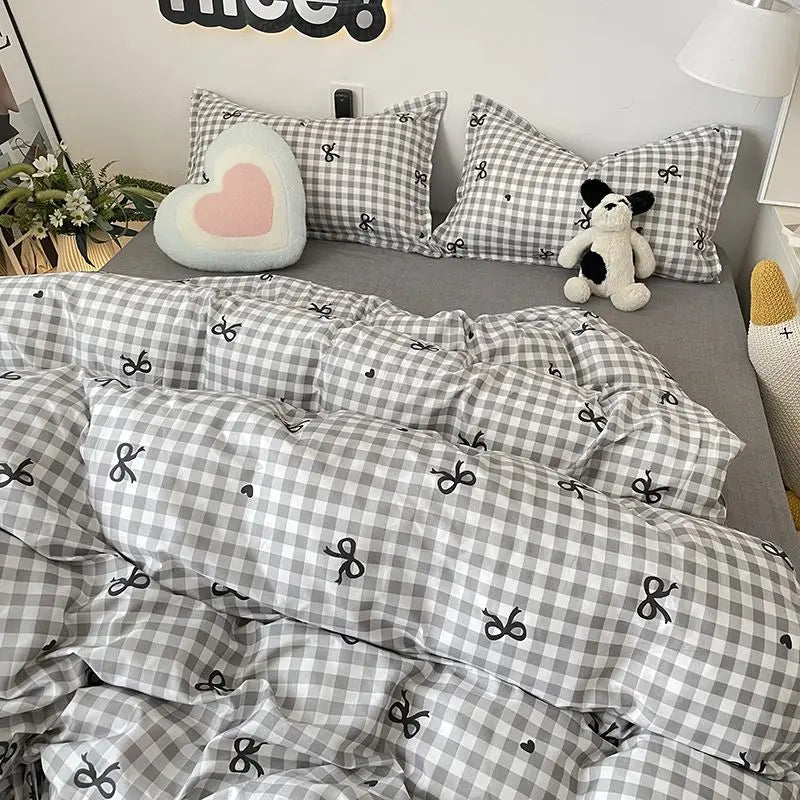 Ins Nordic Duvet Cover Set Summer New Twin Queen Size Kids Adult Flat Sheet Pillowcase No Filler Fashion Bed Linens