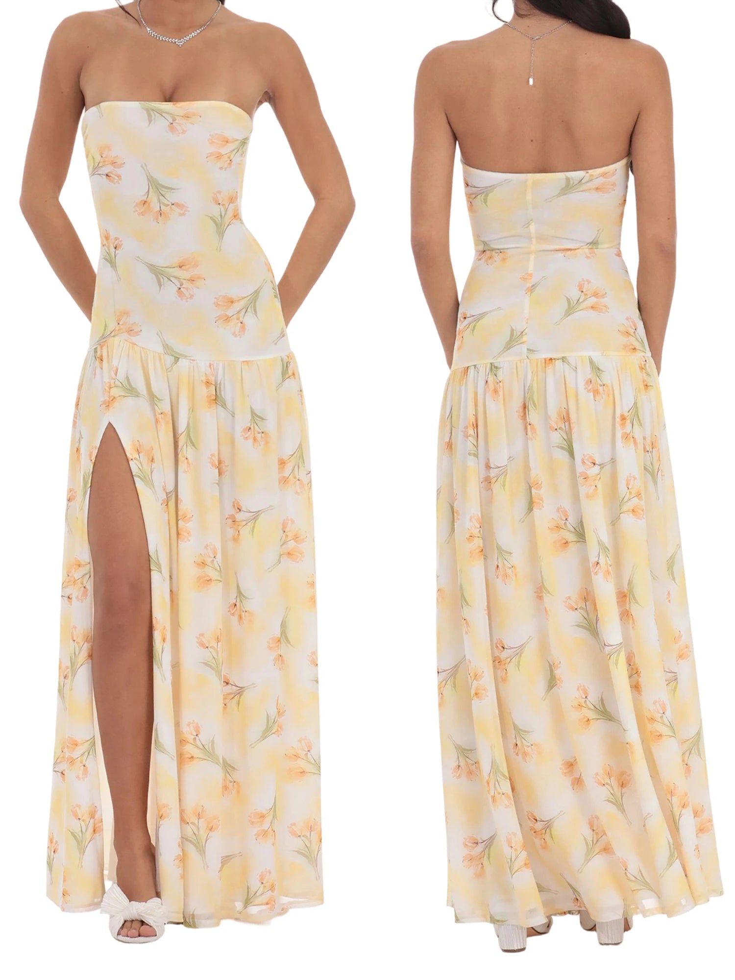 Cyflymder  Elegant Floral Print Off Shoulder Maxi Dress with High Side Slit and Sleeveless Design for Evening Party or Clubwear