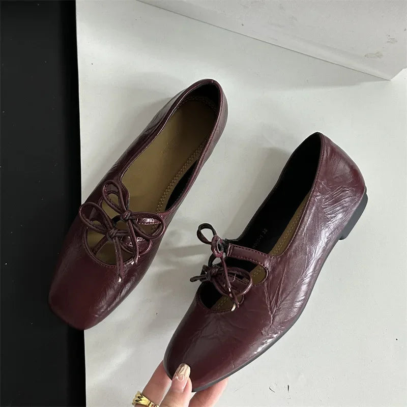 Cyflymder  Korean Style Flat Bottom Butterfly Knot Single Shoes Women's Silver Mary Janes Low Heel Square Toe Synthetic Inner Slip-On Shoes