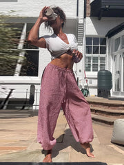 Cyflymder  Plaid Print Elastic Drawstring High Waist Jogger Pants Cuff Hem Loose Fit Summer Women Bottoms Soft Causal Lady Pantalones