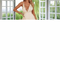 Cyflymder  Cocktail Party Dress Sexy Women Solid Color V Neck Sleeveless Backless Tie-up Layered Long Dress Evening Party Dresses