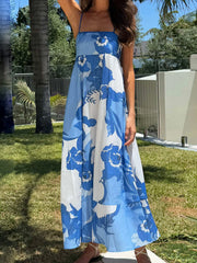Cyflymder  Women s Elegant Floral Print Sleeveless Maxi Dress with Adjustable Spaghetti Straps and A-Line Silhouette for Summer Beach