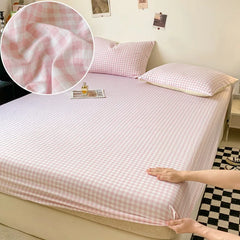 Cyflymder Plaid Style Fitted Sheet Skin-friendly Bed Cover Elastic Bedsheet for Girls Boys Room couvre lit Home Bed Linen(No Pillowcase)