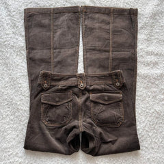 Cyflymder  Y2K Brown Flared Jeans Womens Clothing Goth Retro Multi Pockets Low Rise Denim Trousers Harajuku Hot Girl Sexy Slim Jean Pants