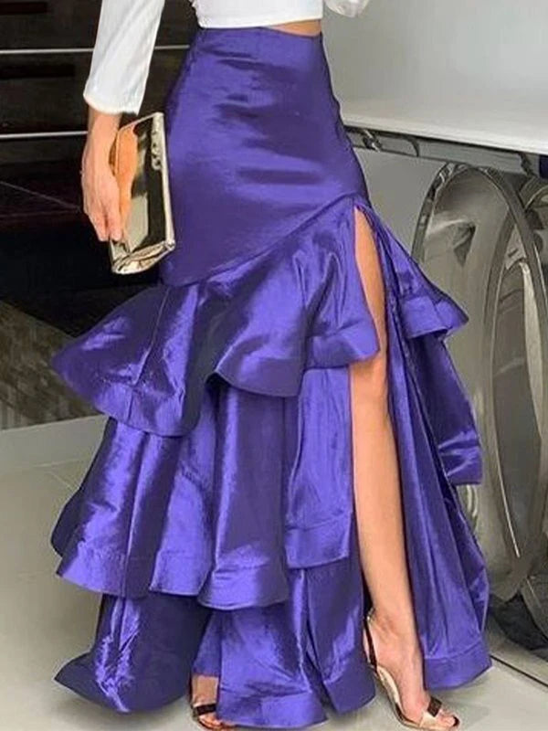 Cyflymder  Luxury Purple Layered Skirts Women 2025 A-line Split-Side High-waist Vintage Elegant Woman's Long Tierred Skirts 175658