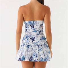 Cyflymder  Fashion Women's Ruched Tube Top Dress Vintage Holiday Strapless Sleeveless Slim Fit Flare Dress Summer Clubbing Dress