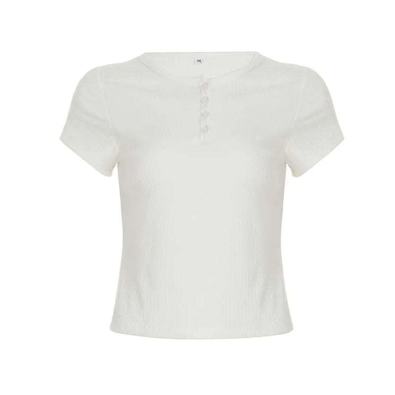 Cyflymder  Women's Rib Knit Henley Crop Top Cap Sleeve V Neck Slim Y2K Hot Girl Streetwear Casual Summer Basic Tee Stretch Cropped Blouse