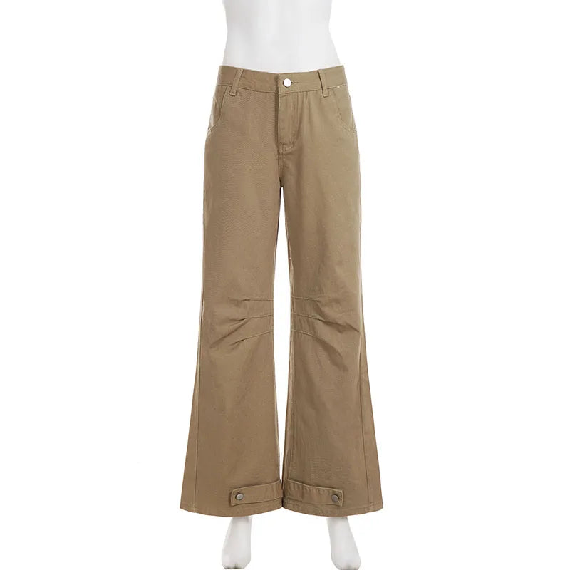 Cyflymder  Khaki Jeans Women Basic Straight-Leg Denim Long Pants Y2K Streetwear 90s Loose Trousers Spring All match Outfit Casual