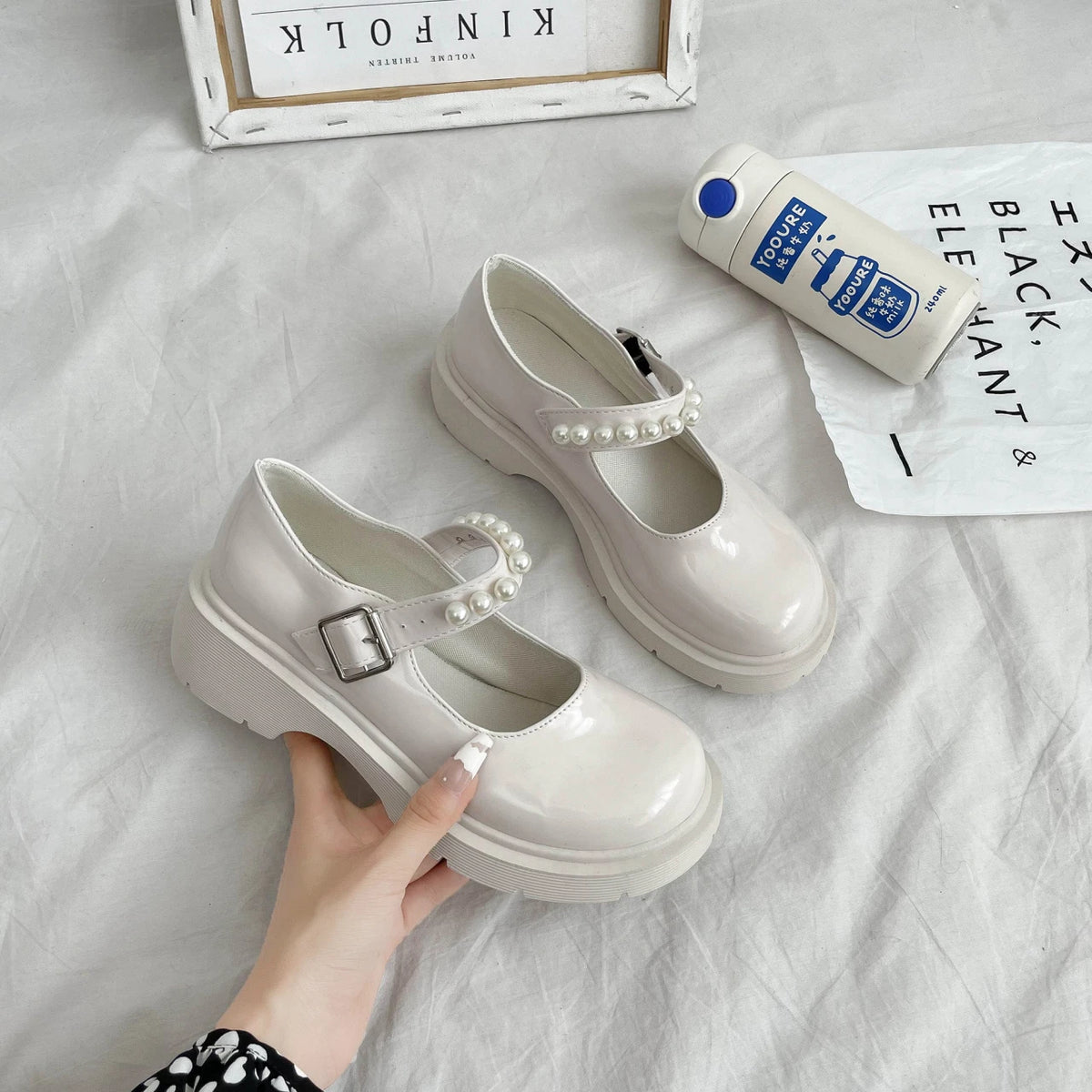 Cyflymder  Autumn New Fashion large size French style retro small Leather shoes Women's Casual Comfortable one-word thick-soled single sho