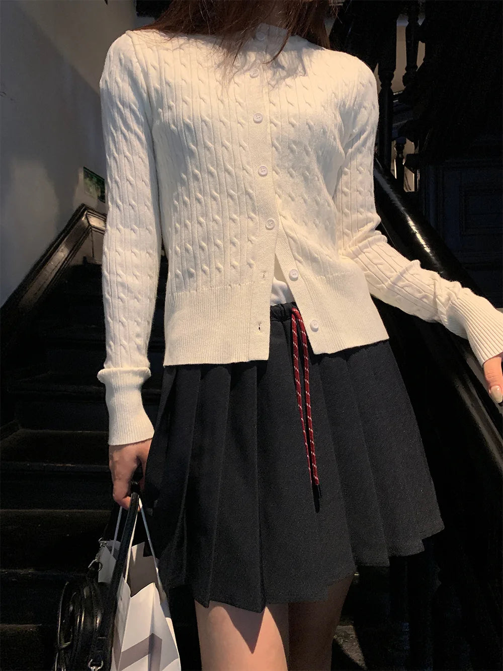 Cyflymder  All Match Simple O Neck Sing Breasted Knitted Cardiagn Y2k French Spring Autumn Casual Twist Lazy Sweater Harajuku Sweet Jumper