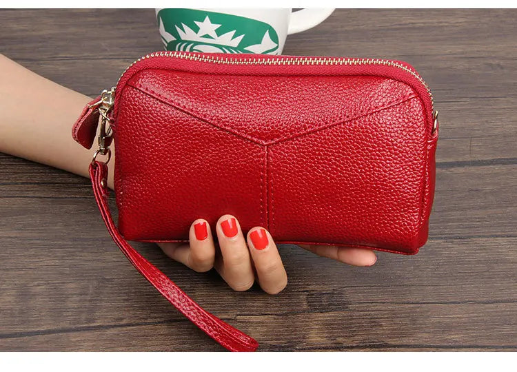 Cyflymder  Fashion Cowhide Women Long Clutch bags Genuine Leather Lady Coin Purse Female Zipper Wristlet Wallet Mobile phone bag billfold