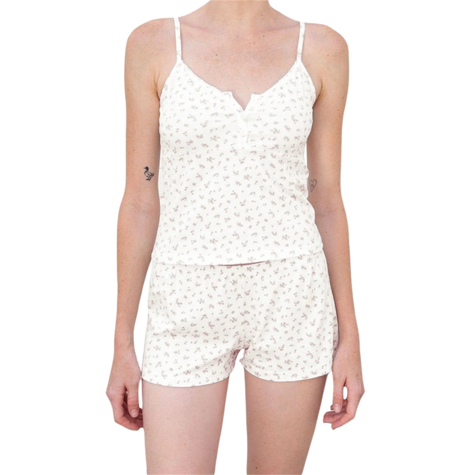 Cyflymder  Fairy Y2K 00s Vintage 2 Piece Kawaii Skull Print Pajama Set Lovely White Cami + Mini Shorts Grunge Coquette Lounge