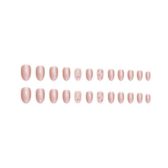 Cyflymder 24pcs/set French Strawberry Butterfly Cat Eye Press on Nails Fake Nails Manicure Detachable Nail Tips Oval False Nails Full Set