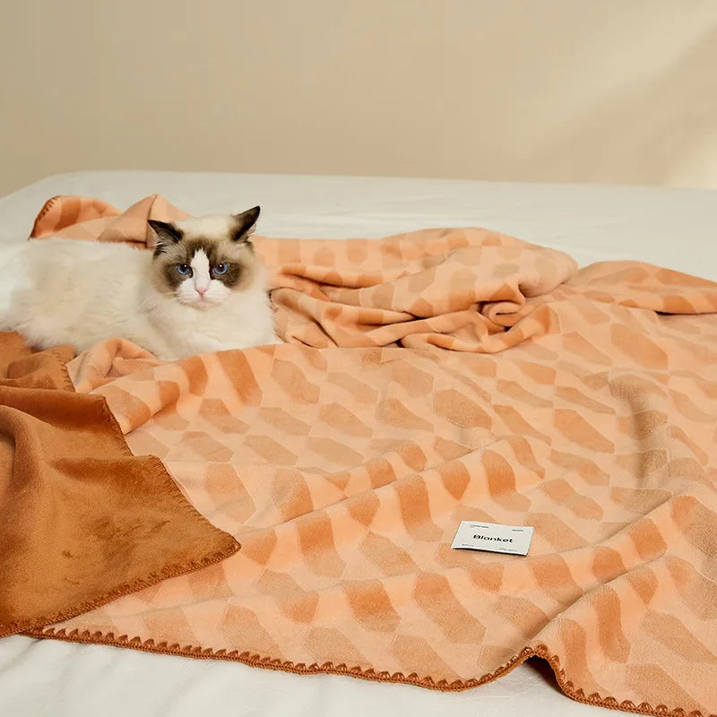 Cyflymder  Nordic Simple Jacquard Sheep Fleece Blanket Luxury Autumn Winter Office Bedroom Nap Blanket Shawl Cushion for Single Double Size