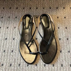 Cyflymder   Women's Minimalist Thin Strap Sandals New Summer Flip Flops Elegant Clip Toe Flat Slides Casual Beach Shoes for Ladies