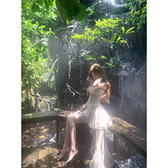 Cyflymder  Y2K Irregular Midi Dress Women Fashion Party Sexy Lace Strapless Dresses Summer Fairy Korean Bandage Bodycon Design Vestidos New