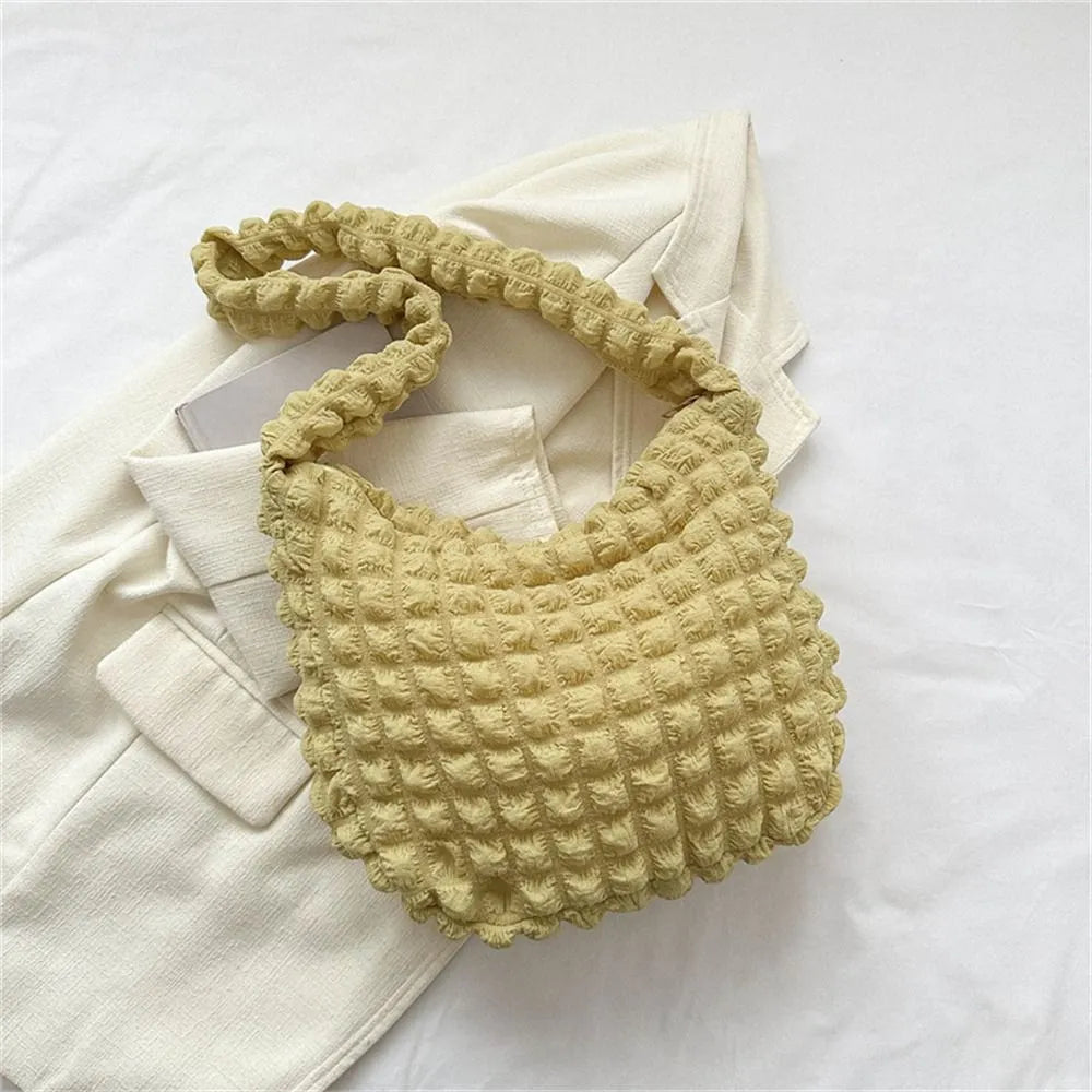 Cyflymder Large Capacity Shoulder Bag Embroidered Plaid Quilted Crossbody Bag Underarm Bag Tote Bag Tote Bag Pleated Bubbles Handbag