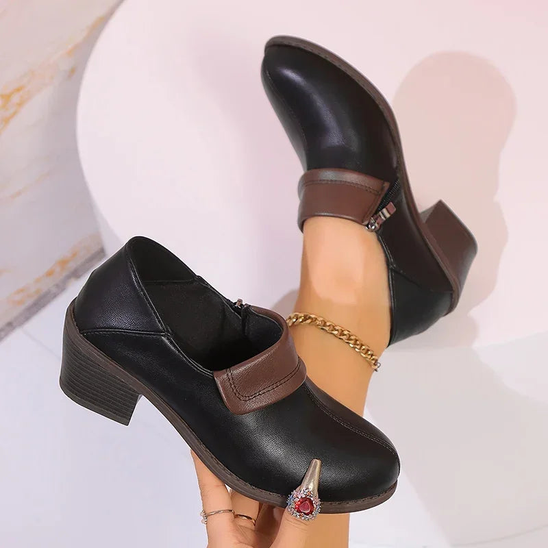 Cyflymder  Elegant Women Thick High Heels 2025 Spring Pu Leather Plus Size Pumps New Waterproof Woman Non Slip Office Single Shoes