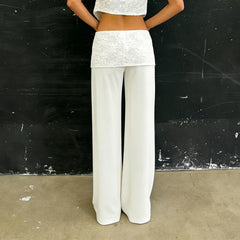 Cyflymder  Lace Waist Patchwork Pants Women European American Casual Comfortable Style Slim Fit Solid Color Slimming