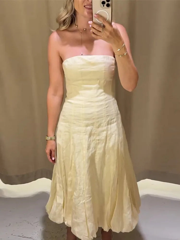 Cyflymder  Strapless Waist Cinching Ball Gown Women Elegant Sleeveless Backless Fit and Flare Bud Party Evening Dresses Sweet Girls Vestido