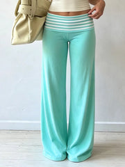 Cyflymder   Autumn Striped Print Patchwork Low Waist Turn Down Loose Casual Long Pants