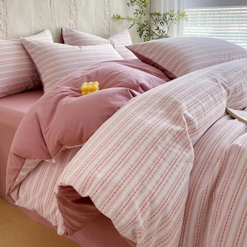 Cyflymder  Luxury Pure Cotton Striped Jacquard Bedding Set High Quality Non Fading Ultra Soft Duvet Cover Kit Adult Home Decor for Bedrooms