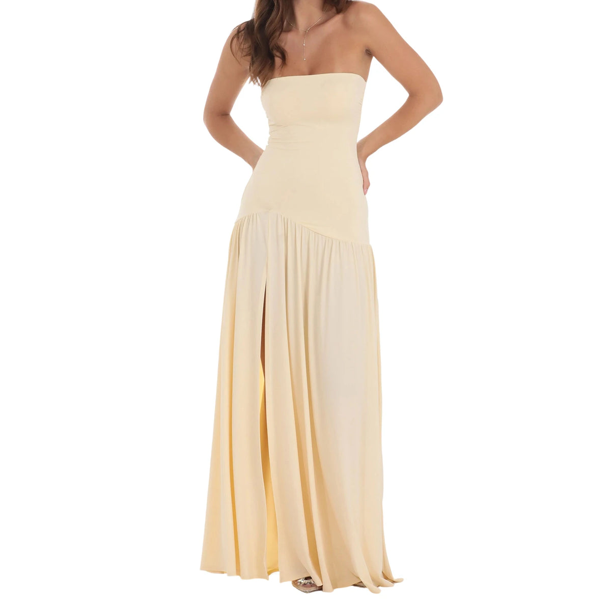 Cyflymder  Elegant Floral Print Off Shoulder Maxi Dress with High Side Slit and Sleeveless Design for Evening Party or Clubwear