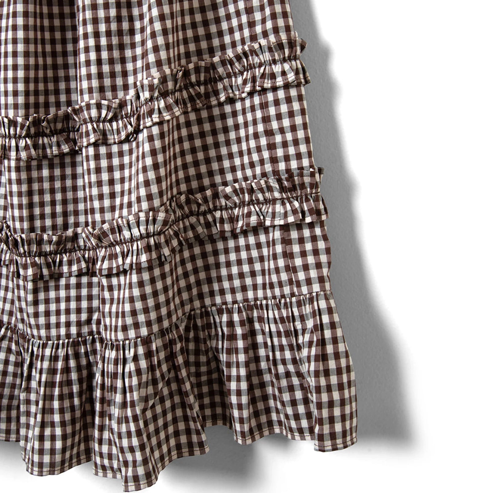 Cyflymder  Women's Plaid Print Frill Trim Ruffled Long Skirt Autumn Casual Elastic High Waist Loose Fit A-Line Skirt for Streetwear
