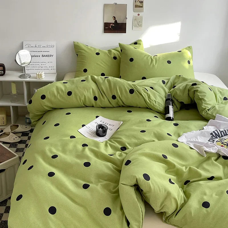 Cyflymder Green Polka Dots Duvet Cover Pillow Case Bed Sheet AB Side Quilt Cover Stripe Boy Kid Teen Girl Bedding Linens Set King Queen