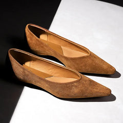 Cyflymder  New Ladies' Wedge Suede Low Heeled Women's Shoes Non-Slip Comfort Ladies Large Size 43 Pointed Low Heeled